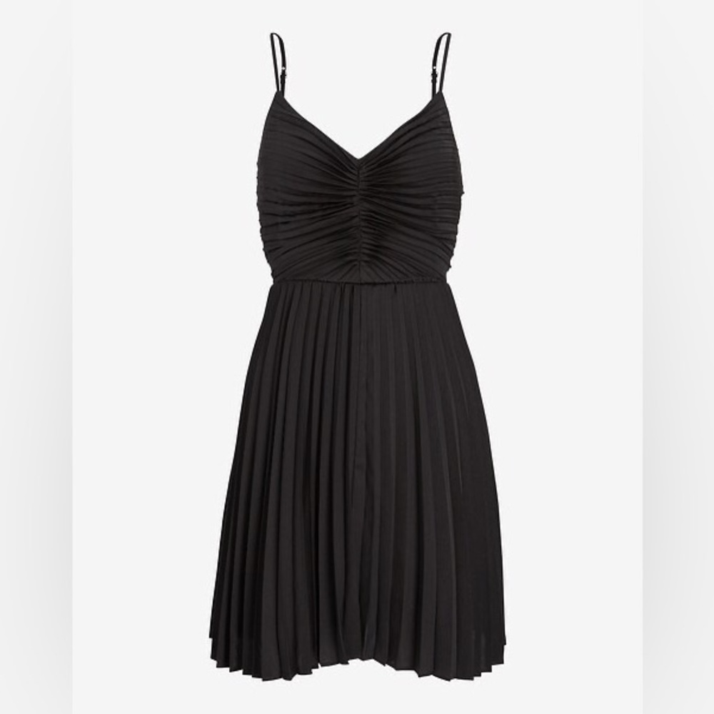 Satin V-Neck Pleated Mini Dress